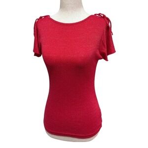 Y2K 2000s style Michael Stars Red Short Sleeve Sparkly Top with Tie Detail